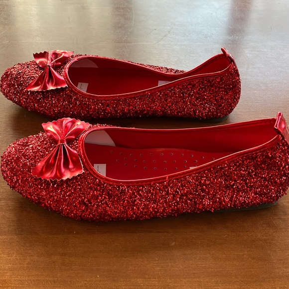 Red Glitter Flats with Bow (NWOT) - Picture 5 of 10